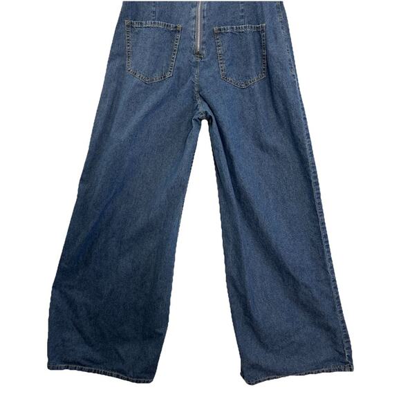 Y2K Denim Wide Leg Jumpsuit Womens M Blue Spaghetti Strap Back Zipper Pockets - Picture 7 of 14